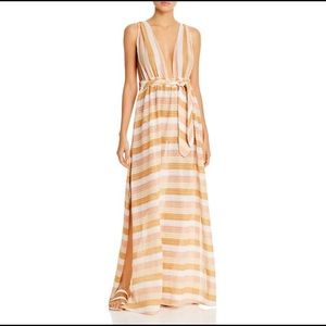 Ramy Brook Womens Roma Tan Tie Waist Maxi Side Slit Dress Swim Cover-Up